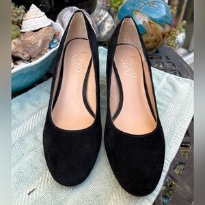 Franco Sarto black leather suede block heel pump shoes size 6M